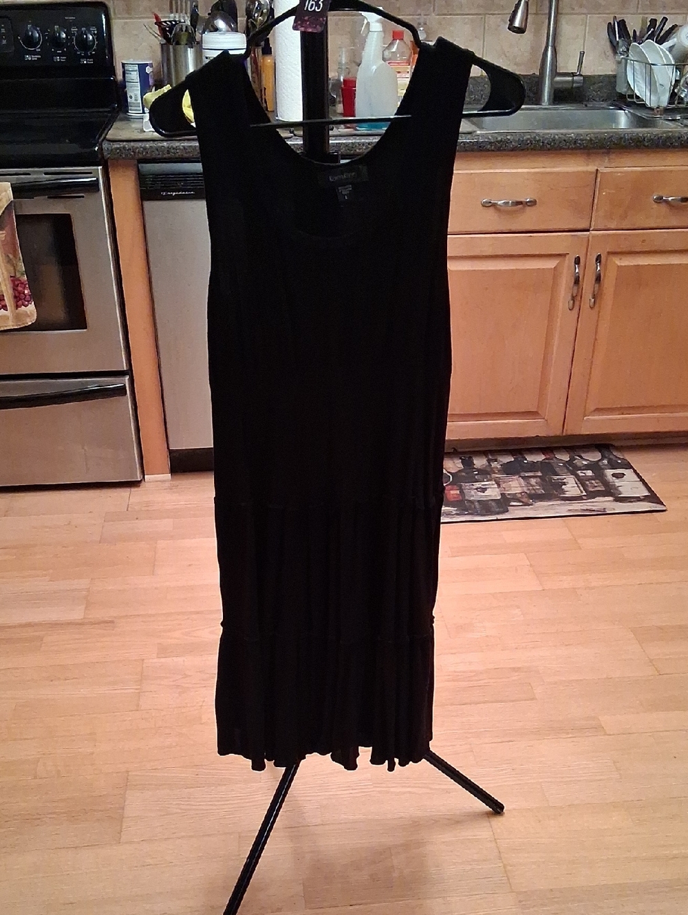 Karen Kane Black Sleeveless Tiered Midi Dress with Scoop Neck